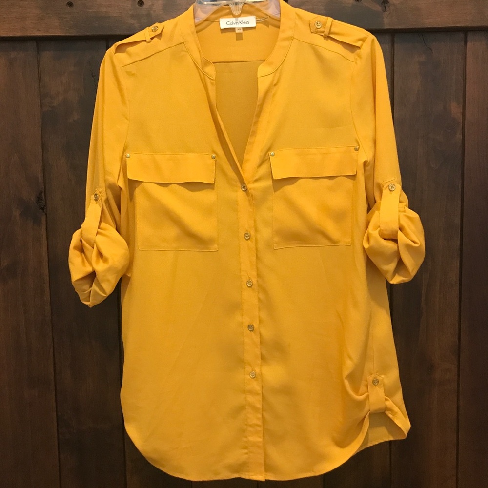 Calvin Klein button-down roll-up arm blouse